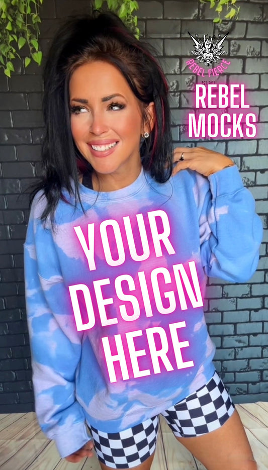 Acid Wash Carolina Blue Crewneck Sweatshirt Model IRL Mock Up TRENDY Clean Vibes