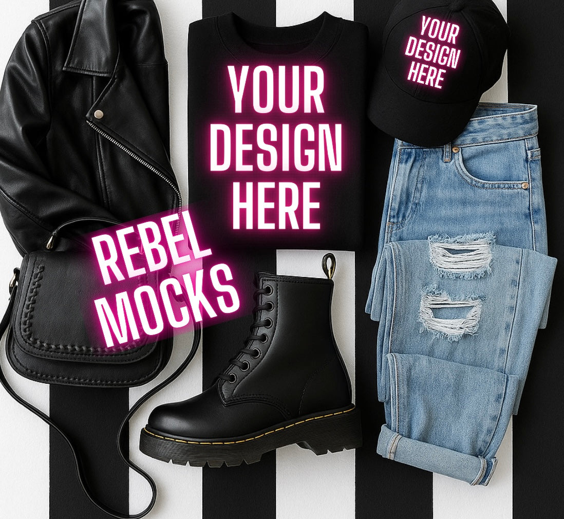 Black Tee/ Sweatshirt Hat Folded Edgy Alternative Mock  Up