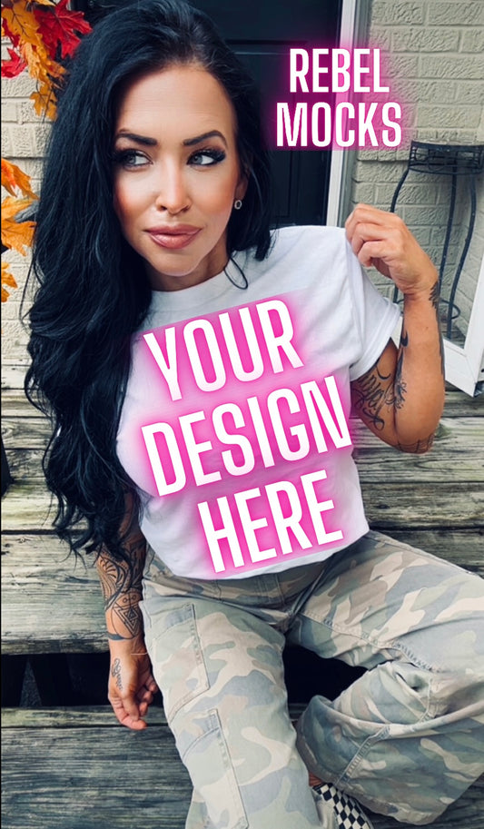 White Tee Model Mock Up Edgy Vibes