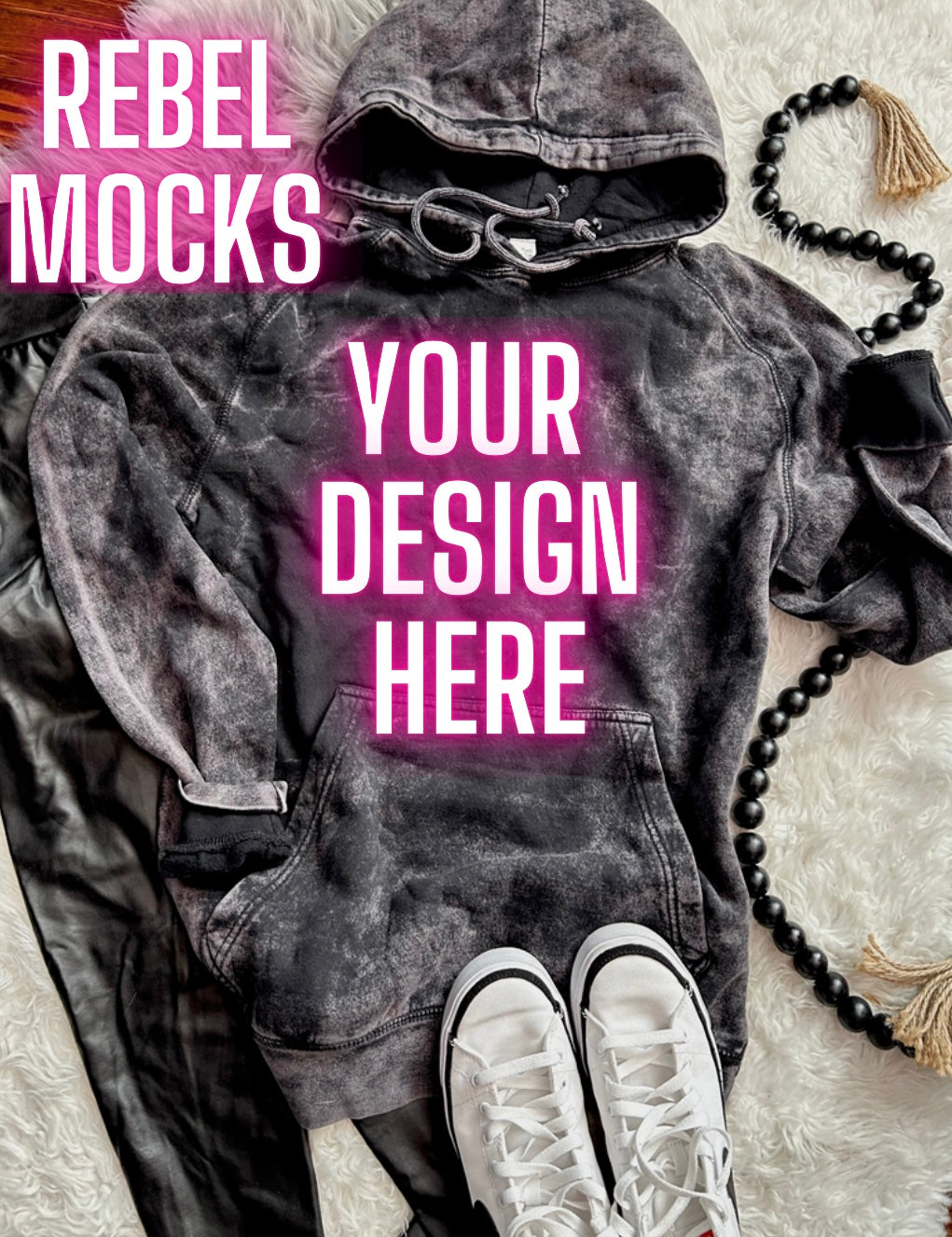 Lane Seven Vintage Wash Cloud Black Hoodie Flat Lay Mock Up TRENDING