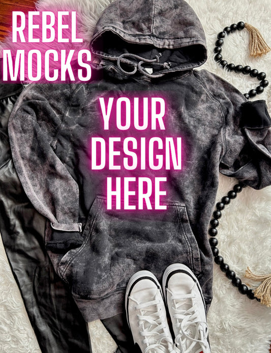 Lane Seven Vintage Wash Cloud Black Hoodie Flat Lay Mock Up TRENDING