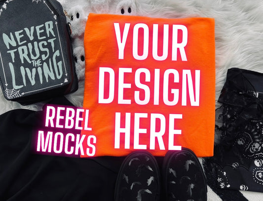 Neon Orange Tee Edgy Alt Flat Lay Checkered Mock up