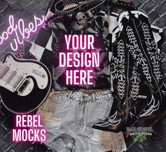 Black Acid Wash Tee Flat Lay Trendy Mock Up EDGY