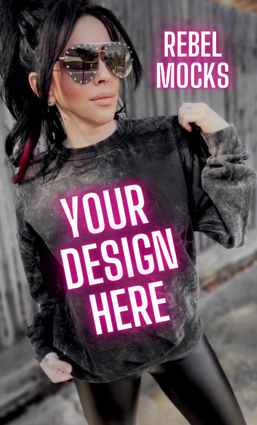 Mineral Wash Crew Neck Trendy Mock Up IRL Model