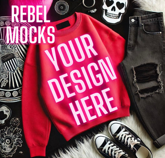 Red Crew Neck Sweatshirt Alternative Flat Lay Mock Up