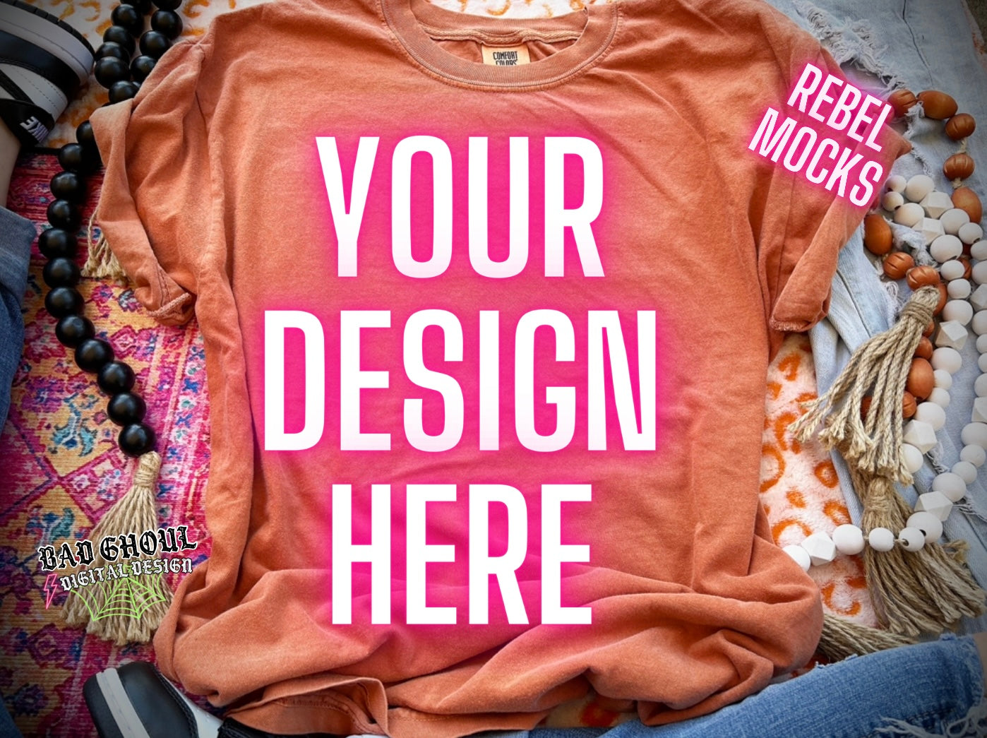 CC yam Tee Boho Vibes TRENDING Flat Lay Mock up