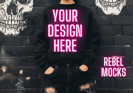 Black Crew Neck Sweatshirt Alternative Model Mock Up