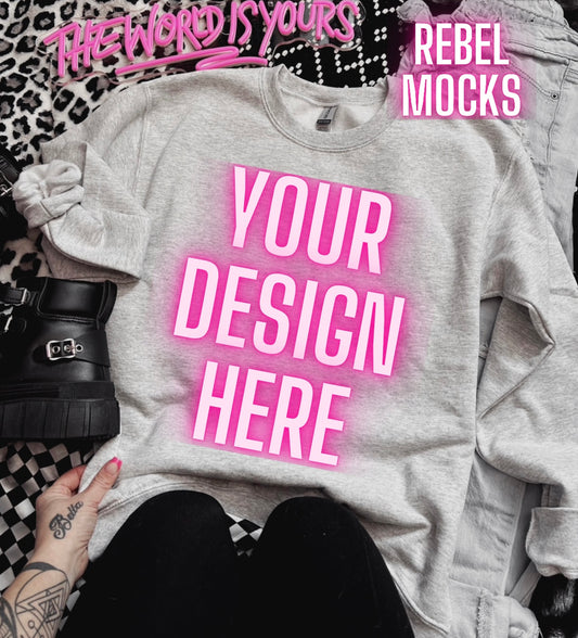 Ash Crew Neck Sweatshirt Edgy Alt Trendy Mock Up flat Lay