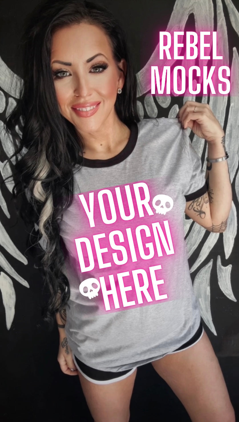 Black and Gray Ringer Tee Model Mock Edgy alt Vibes Mock Up