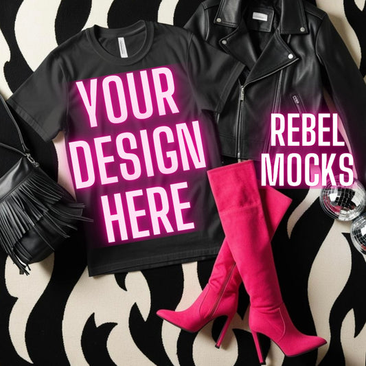 Bella black  Pink Tee Edgy Trendy Mock Up Flat Lay