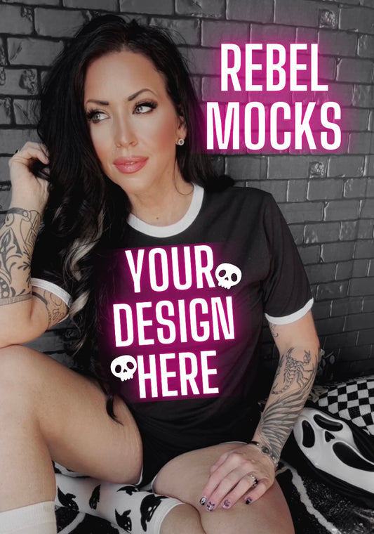 Black and White Ringer Tee Model Mock Edgy alt Vibes Mock Up