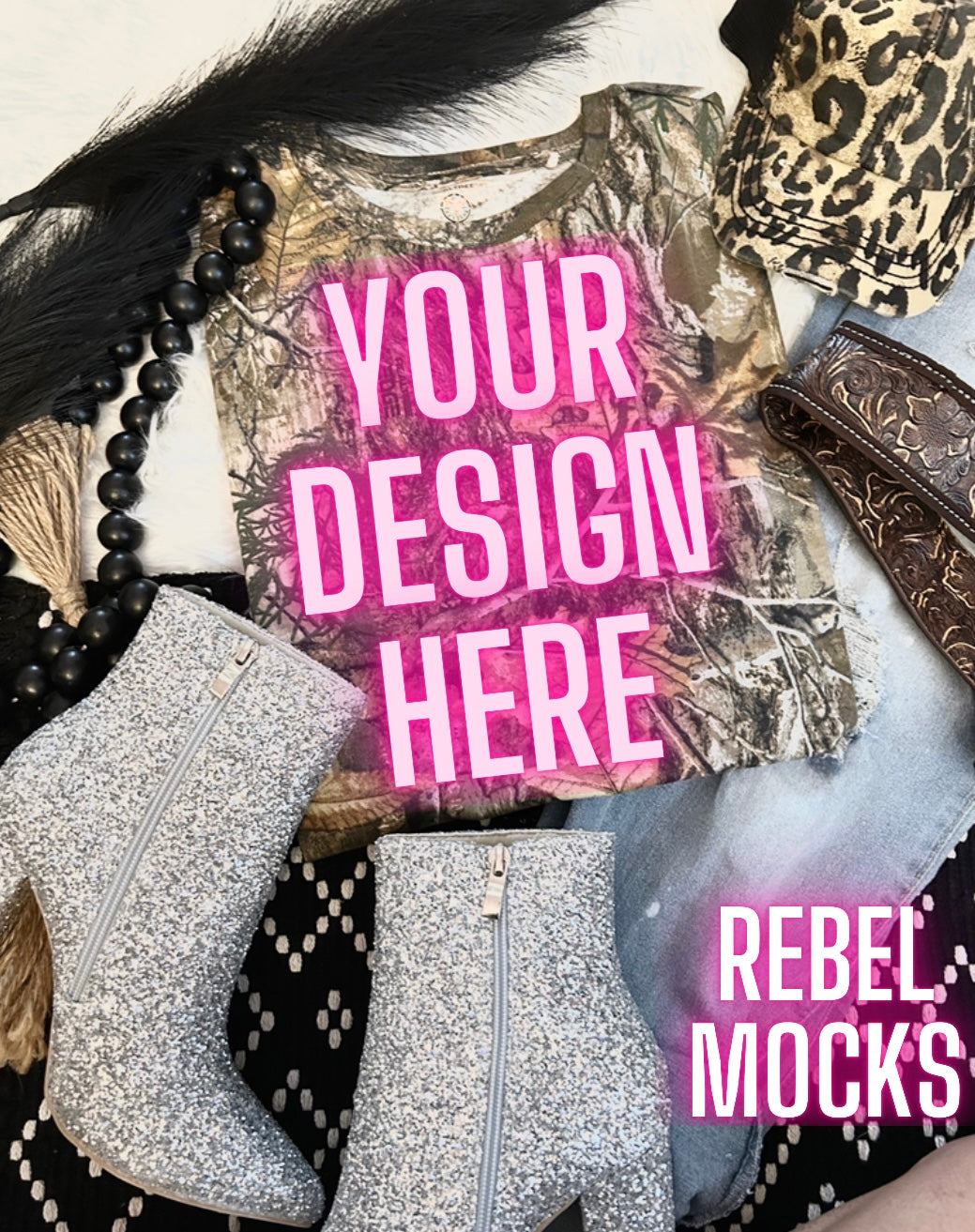 Leafy Camo Tee Flat Lay Mock Up