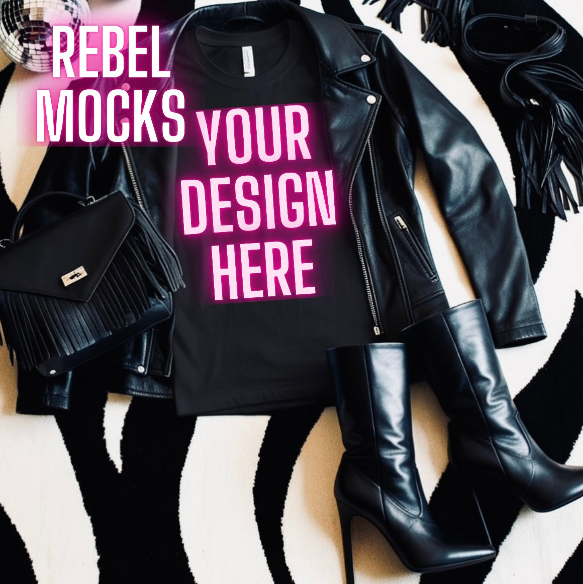 Bella Black Tee Edgy Trendy Mock Up Flat Lay
