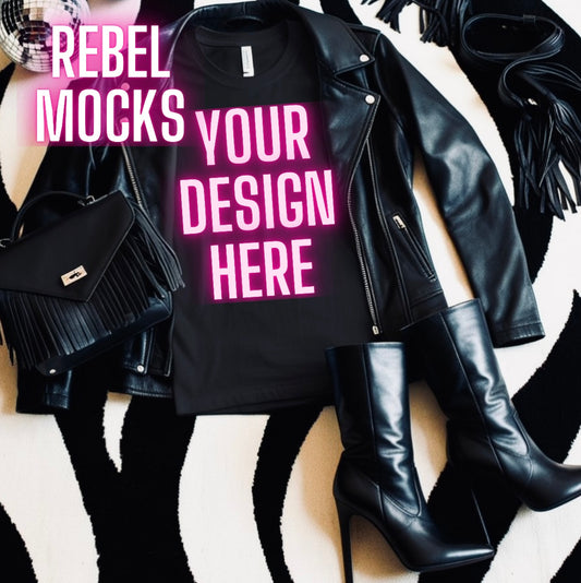 Bella Black Tee Edgy Trendy Mock Up Flat Lay