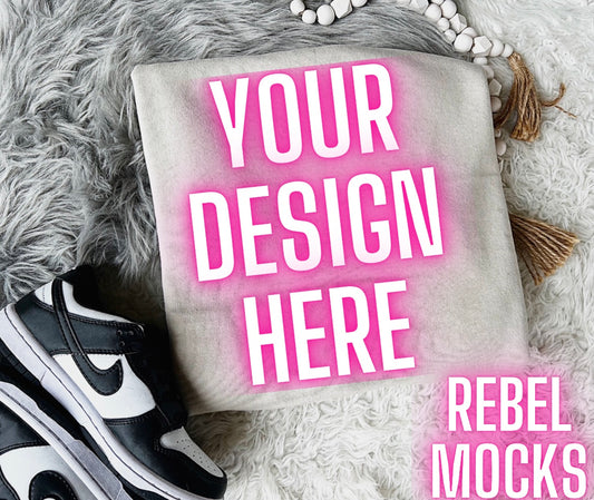 Sand Crew Neck Sweatshirt Gildan Trendy Mock Up Flat Lay