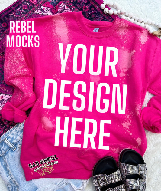 Heliconia Bleach Crew Neck Sweatshirt TRENDING Flat Lay Mock up