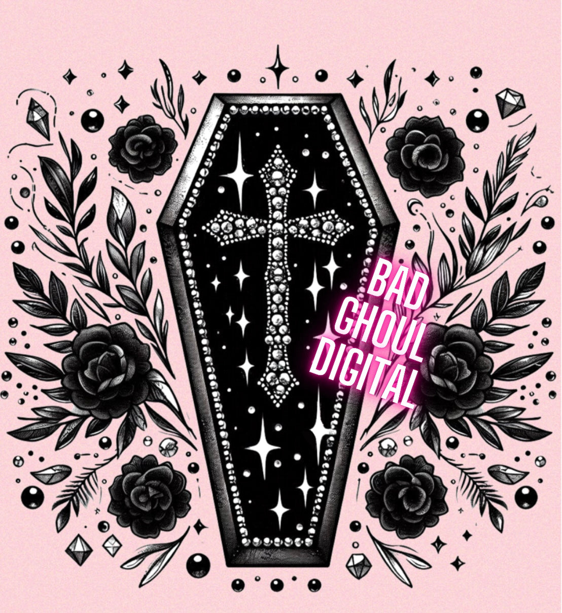 Faux Bling And Floral Coffin PNG Download