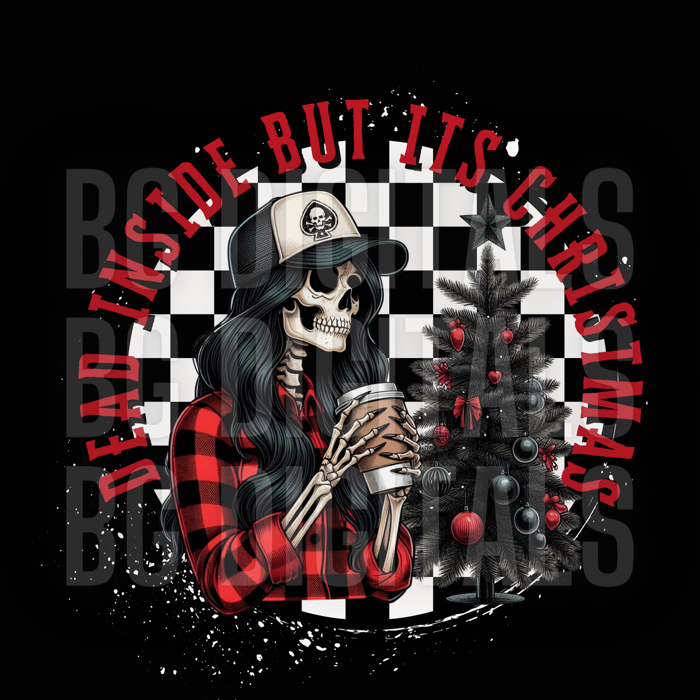 Checkered Dead Inside But Its Christmas Skelly Girl PNG Download