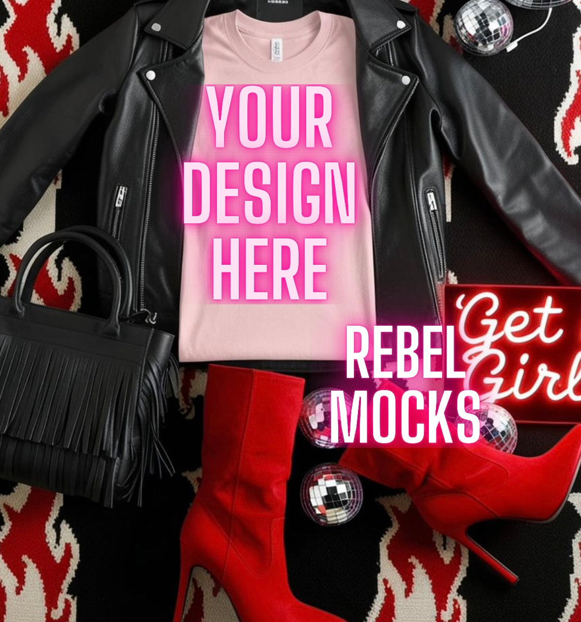 Bella Light Pink Tee Edgy Trendy Mock Up Flat Lay