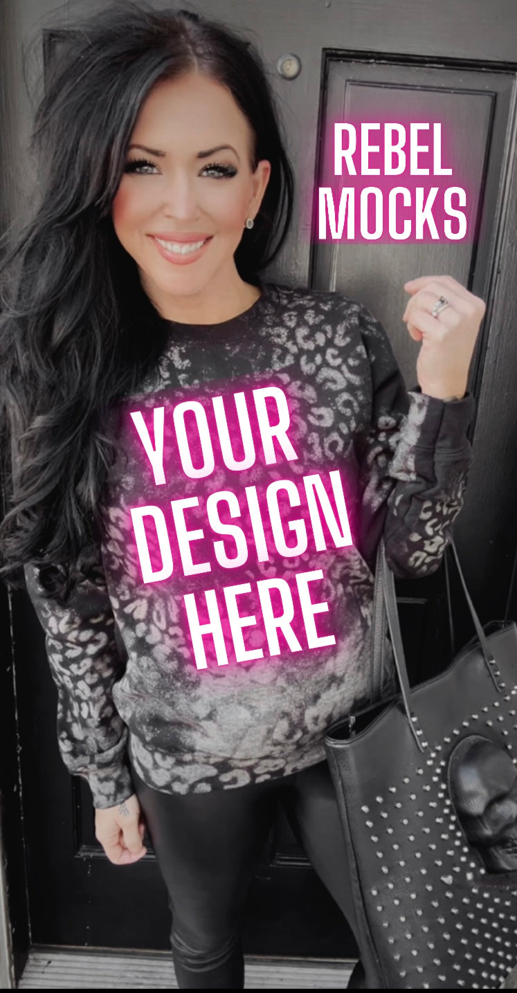 Cheetah leopard print acid wash Edgy Black crewneck sweatshirt  Model Alt Vibes Mock Up