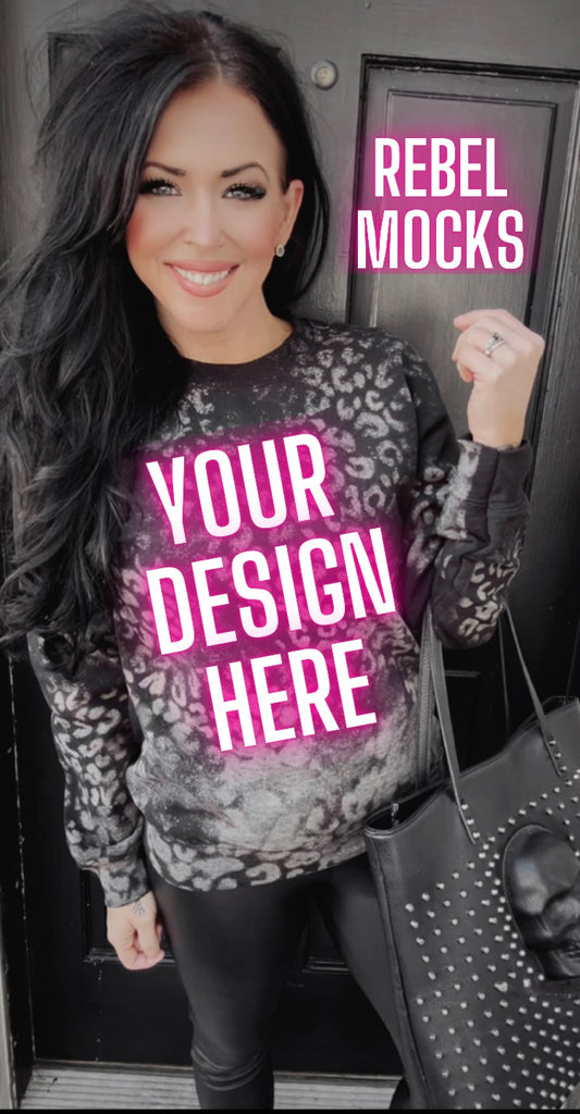 Cheetah leopard print acid wash Edgy Black crewneck sweatshirt  Model Alt Vibes Mock Up