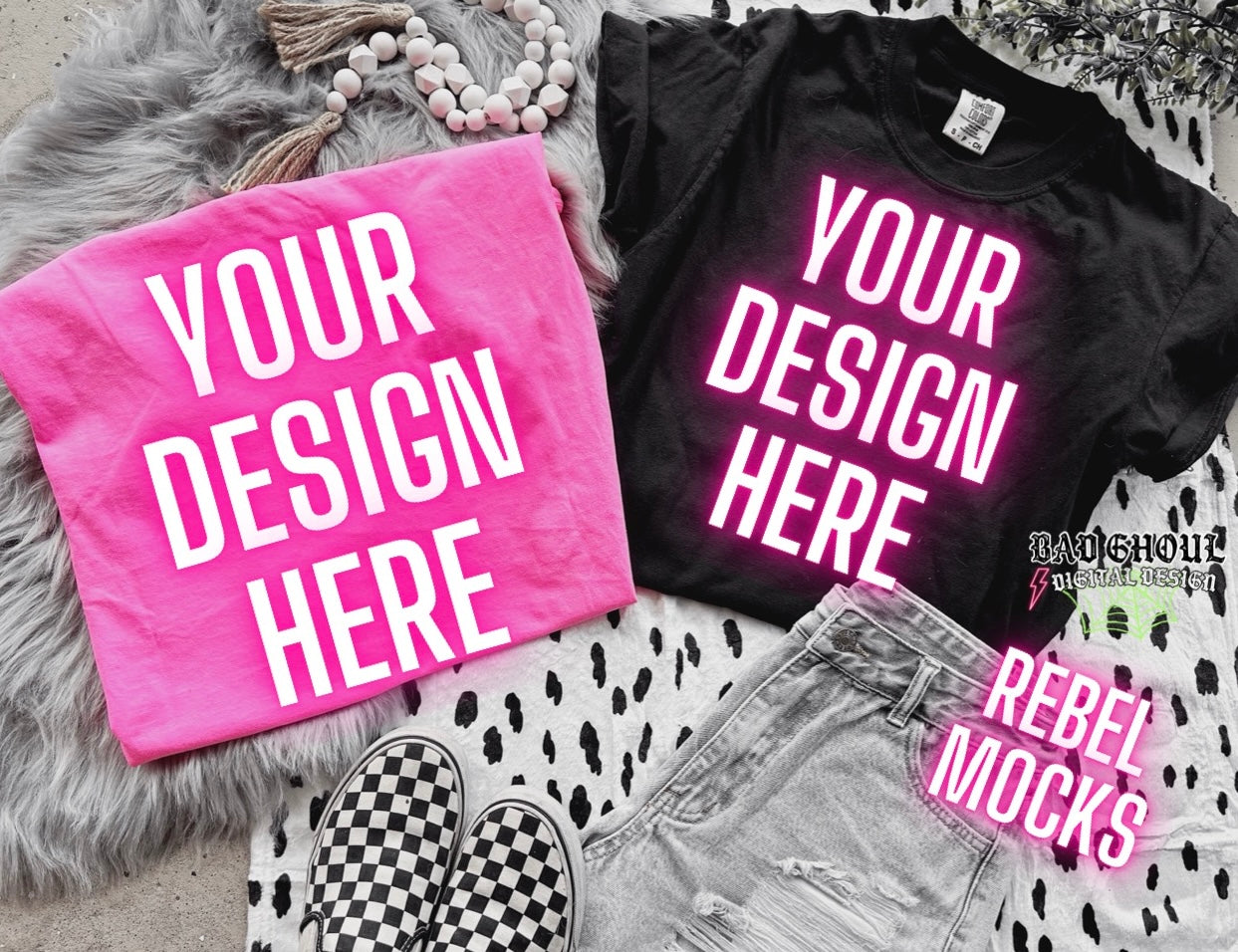 Black and Neon Pink Flat Lay Mock Up Neutral Vibes