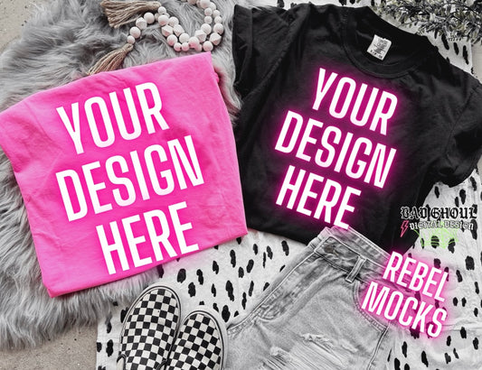 Black and Neon Pink Flat Lay Mock Up Neutral Vibes