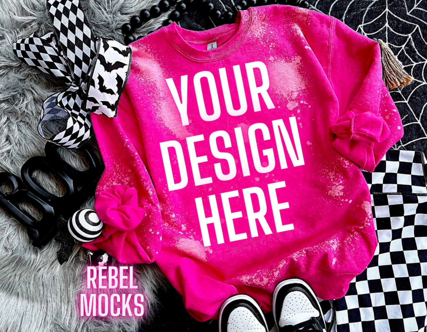 Spooky heliconia acid wash crew neck sweatshirt Edgy Flat Lay Mock UP