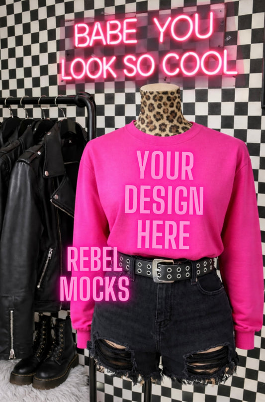 Hot Pink Heliconia Crewneck Retail Display Edgy Alternative Mock  Up