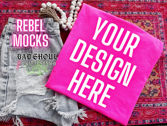 Neon Pink Tee Flat Lay Mock Up trendy