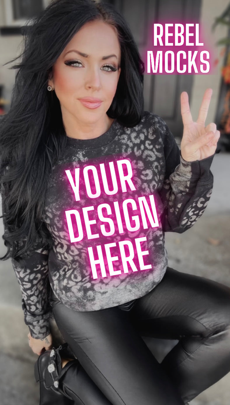 Cheetah leopard print acid wash Edgy Black crewneck sweatshirt  Model Alt Vibes Mock Up