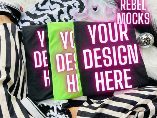 Black And Neon Green Tee Trending Alternative Flat Lay Mockup