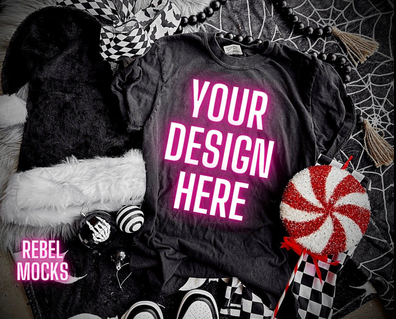 Creepmas black Tee Edgy Flat Lay Mock UP