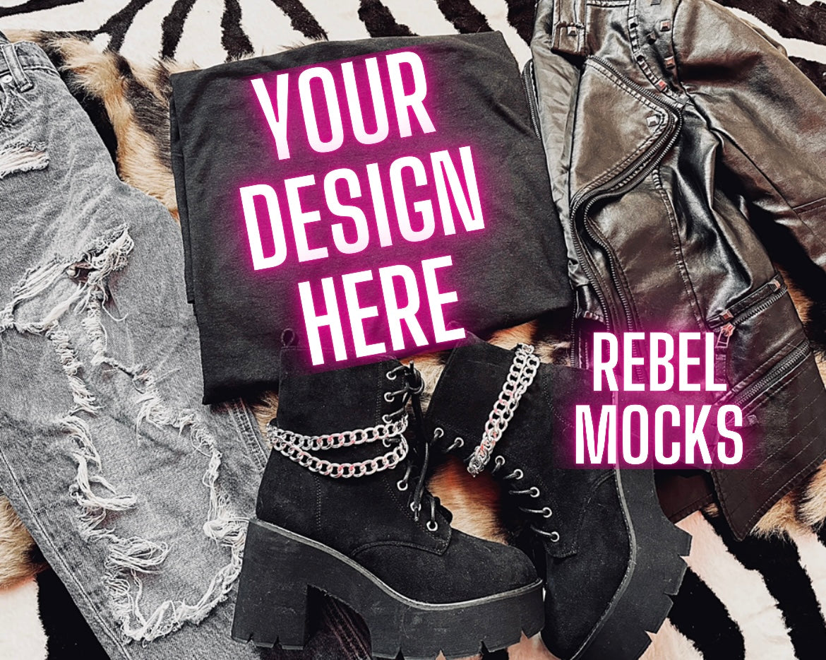 Black Tee Mock Up Trendy Grungy Edgy Vibes Flat Lay Mock Up