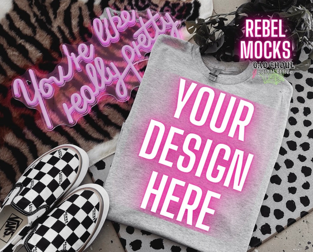Trendy Ash Tee Flat Lay Mock UP
