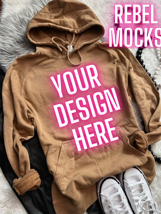 Lane Seven Vintage Wash camel  Hoodie Flat Lay Mock Up TRENDING