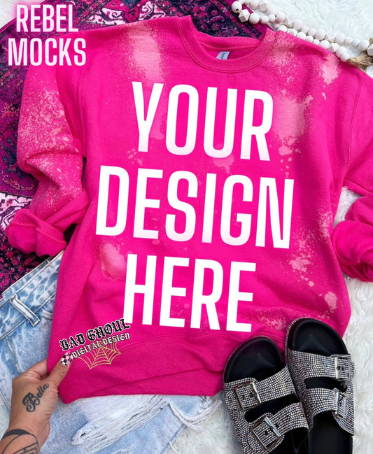 Heliconia Bleach Crew Neck Sweatshirt TRENDING Flat Lay Mock up