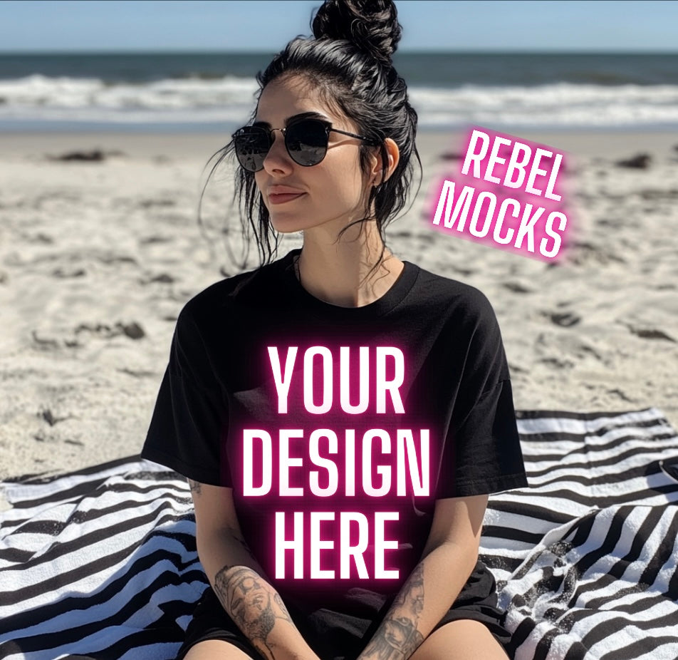 Black Tee Beachy Alt Vibez Model Mock Up