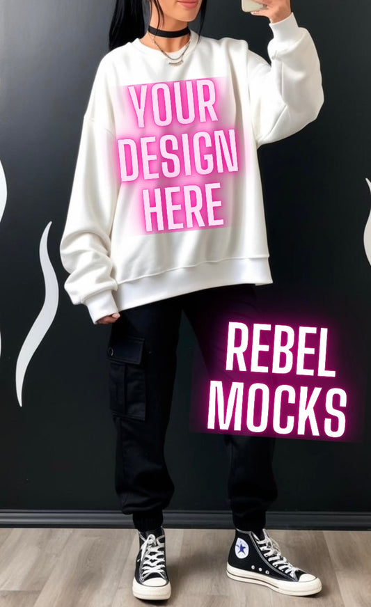 White Crew Model Edgy Vibes Mock up