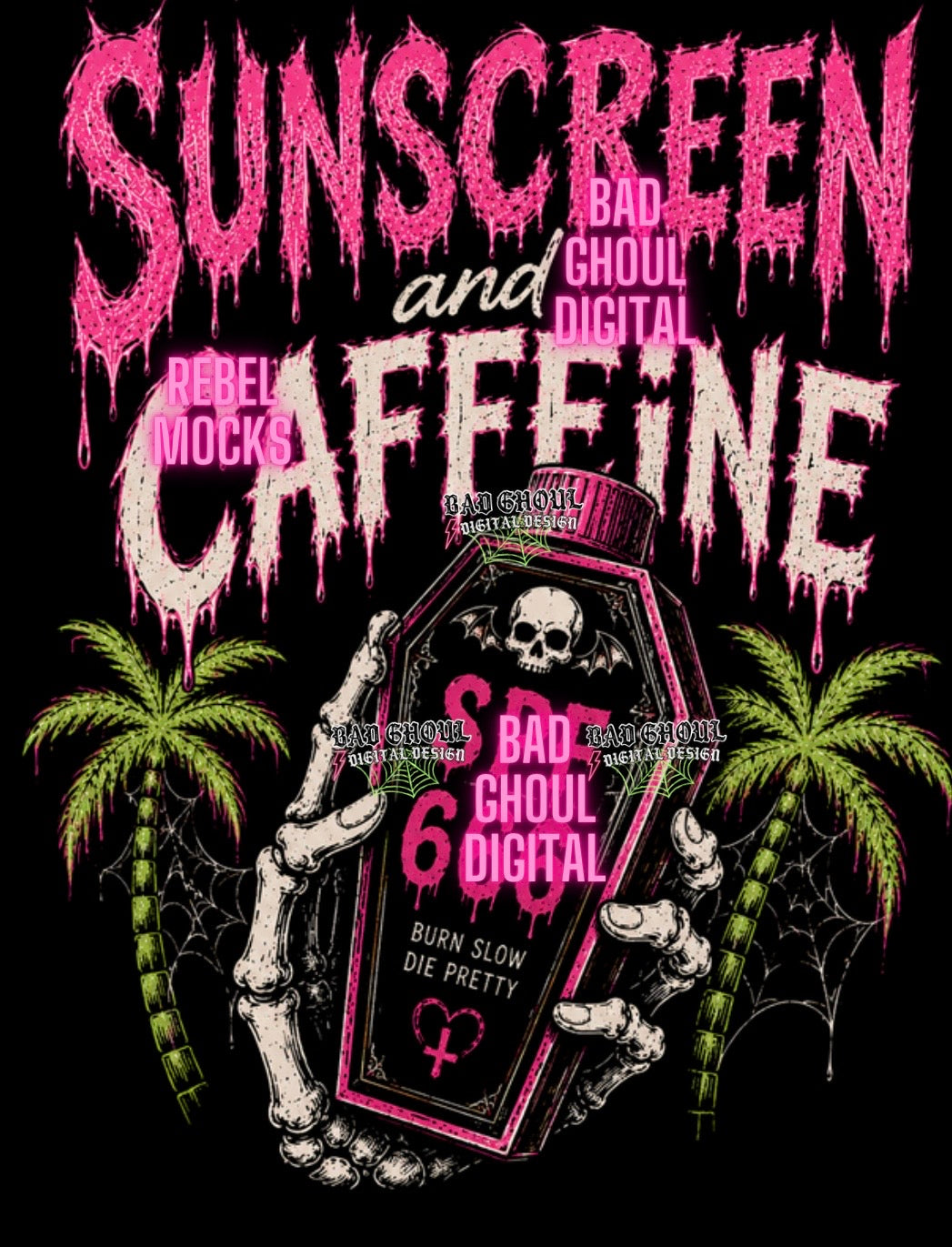Sunscreen & Caffeine | Black Fabric|PNG DOWNLOAD