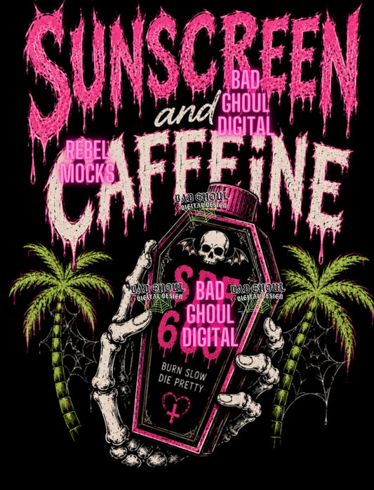 Sunscreen & Caffeine | Black Fabric|PNG DOWNLOAD