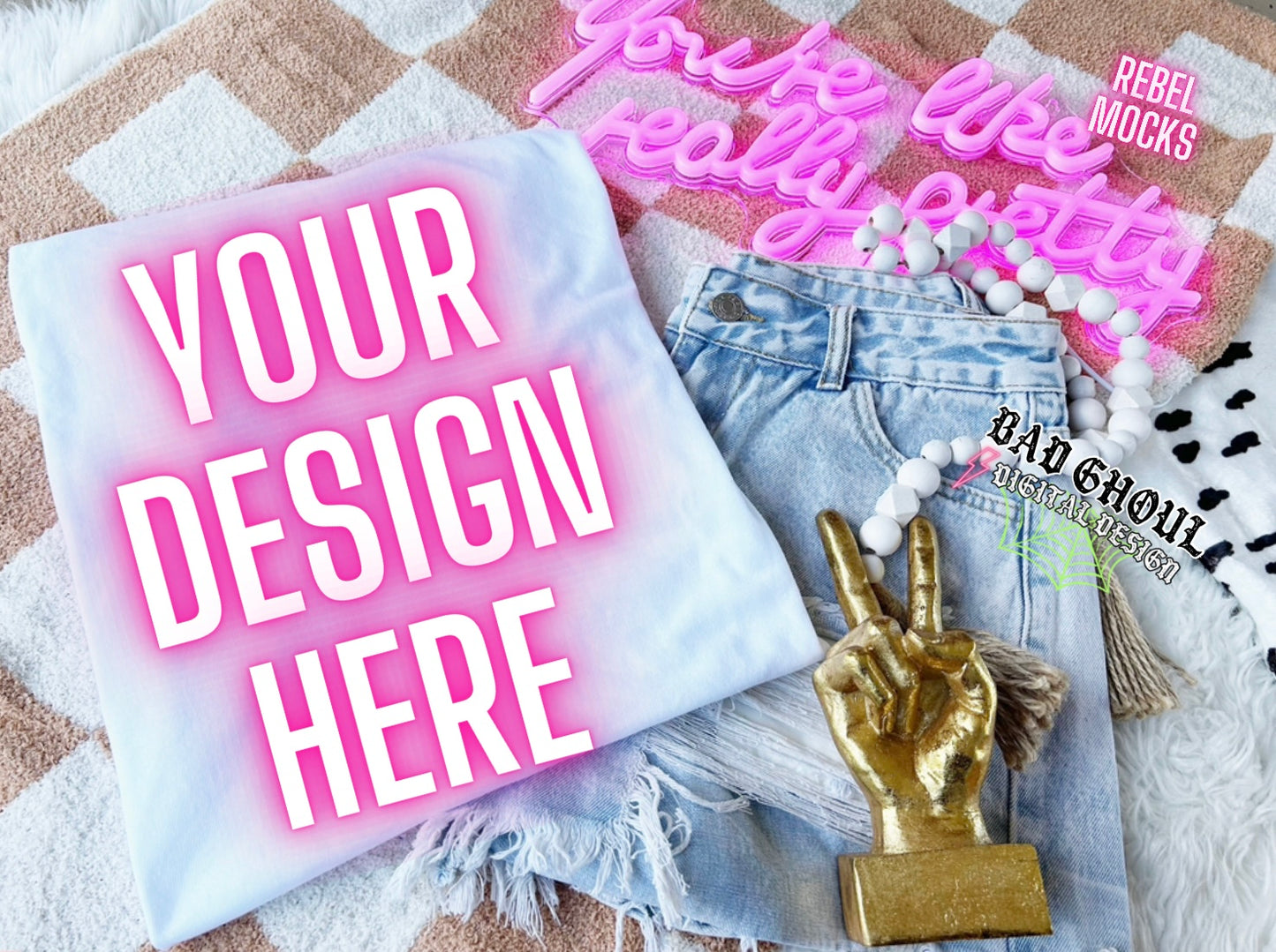 White Tee Flat Lay Mock Up TRENDING