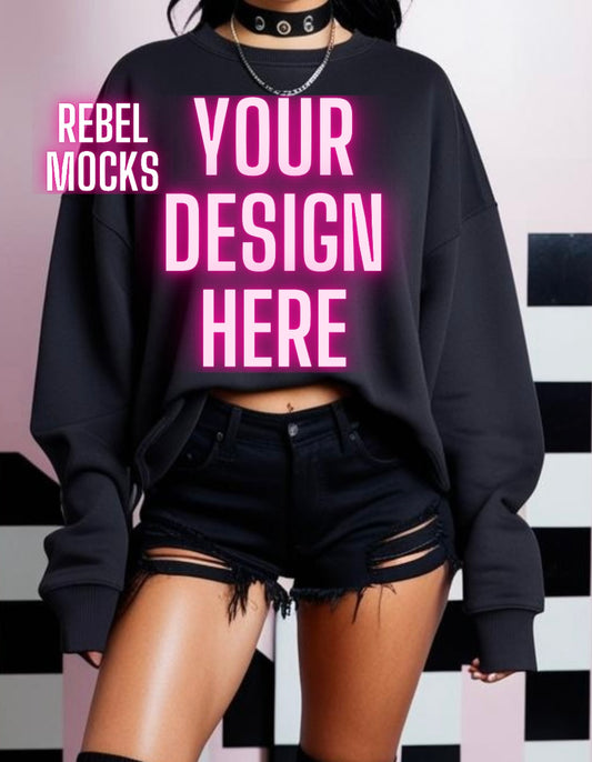 Black Crew Model Mock Up TRENDING