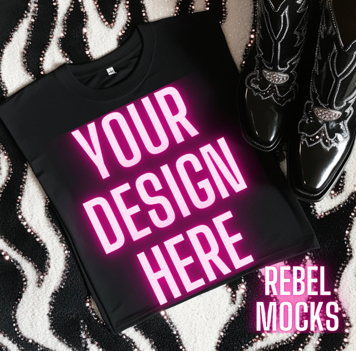 Black Tee Flat Lay Mock Up Boujee Western Yallternative