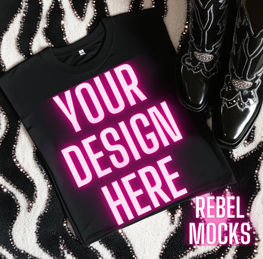 Black Tee Flat Lay Mock Up Boujee Western Yallternative