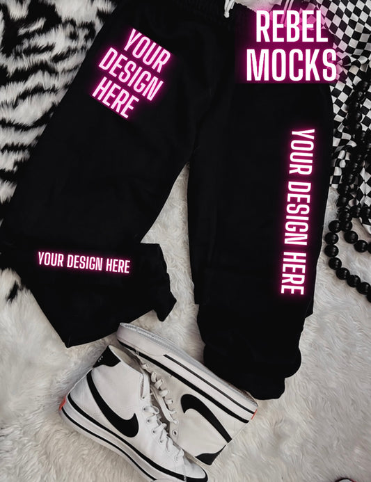 Gildan Black sweats flat Lay Mock Up TRENDING VIBES
