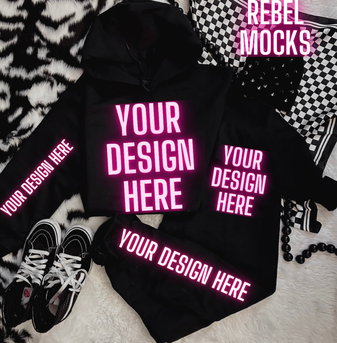 Black Sweat Sets Hoodie and Sweatpants Flat Lay Mock Up TRENDING VIBES