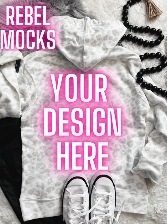 J America Snow Leopard Hoodie Flat Lay Mock Up TRENDING