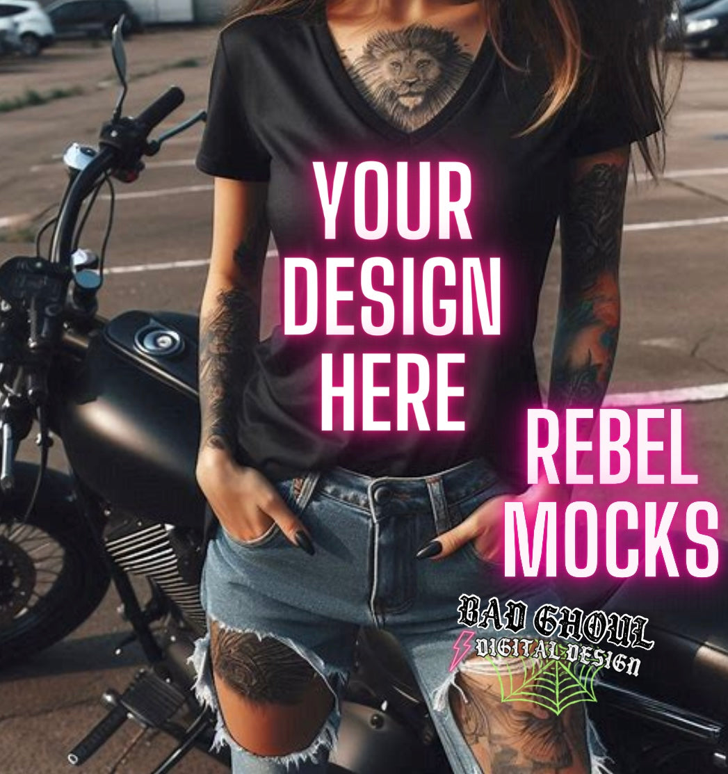 Black Tee V Neck EDGY Model Mock Up MOTO