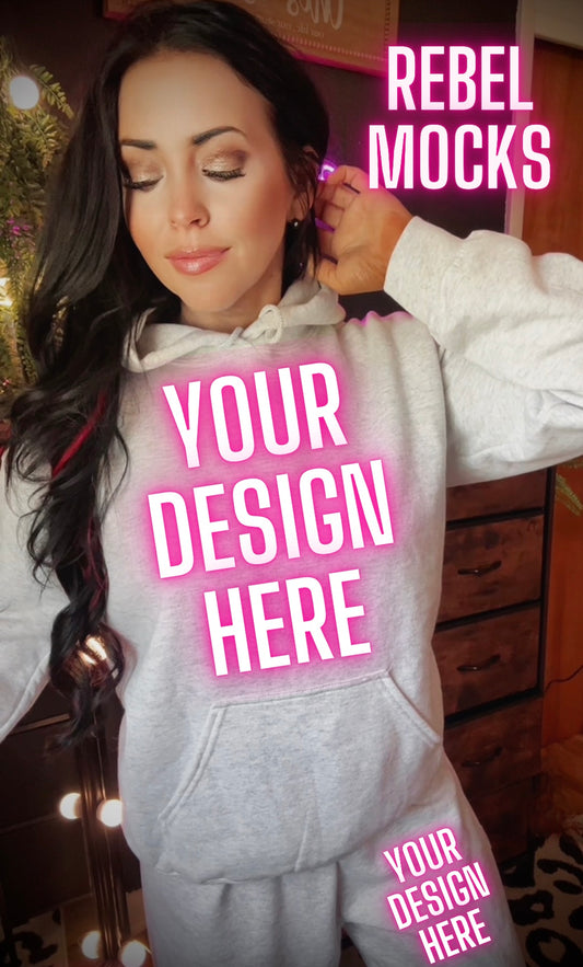 Ash Gray Sweat Set Model Mock Up TRENDING